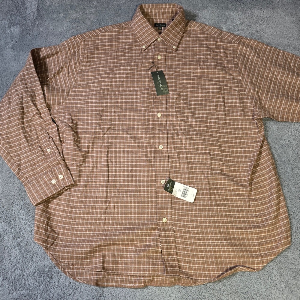 Henry Cotton's Mens XL‎ Shirt Brown Plaid Button Down Long Sleeve 114101 NWT
